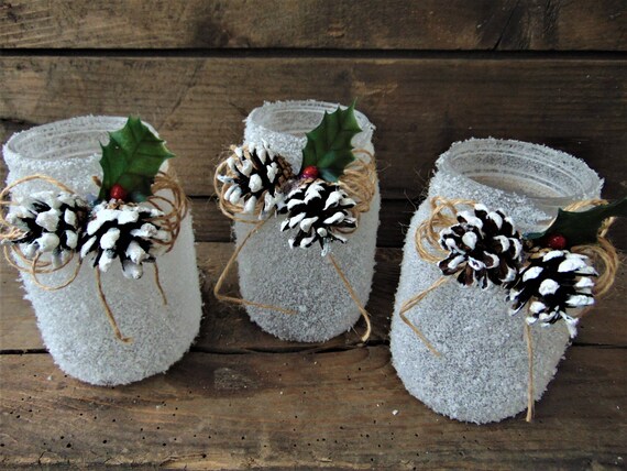 mylovelyweddingday - Set of 3 frosted mason wedding jars, winter
