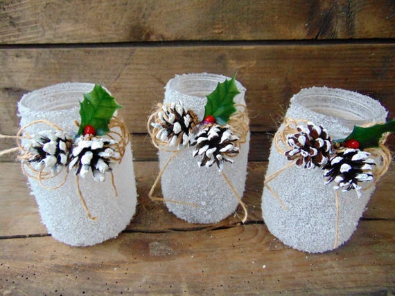 mylovelyweddingday - Set of 3 frosted mason wedding jars, winter