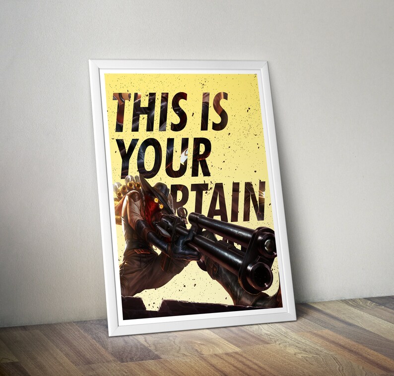 May include: A yellow poster with a character holding a large gun. The text on the poster reads "This is your captain."
