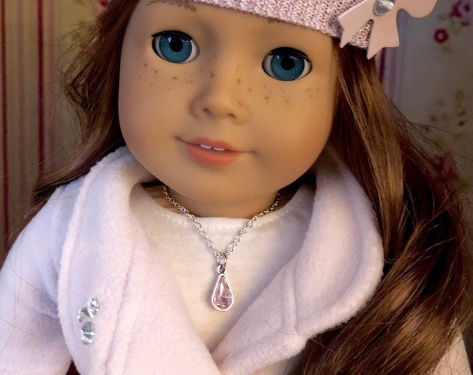 Pink Rhinestone Tear Drop Silver Necklace for American Girl Dolls