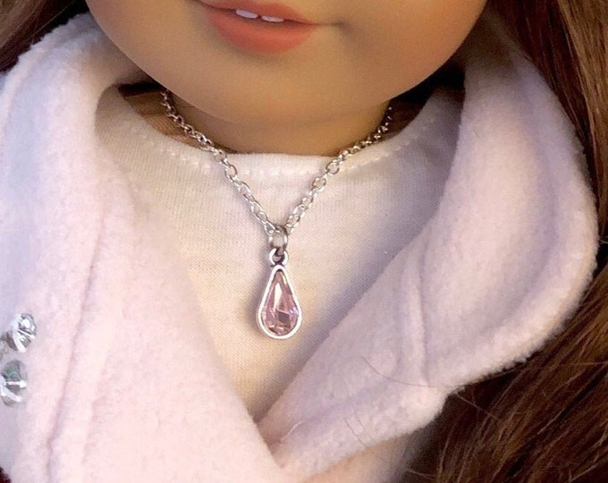 Pink Rhinestone Tear Drop Silver Necklace for  Dolls