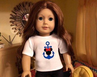 Mouse Ears Blue Anchor Cruise Tshirt for American Girl Dolls & Wellie Wishers
