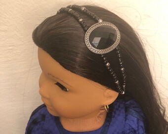 Black & Silver Double Strand Embellished Headband Circlet for American Girl 18 inch Dolls