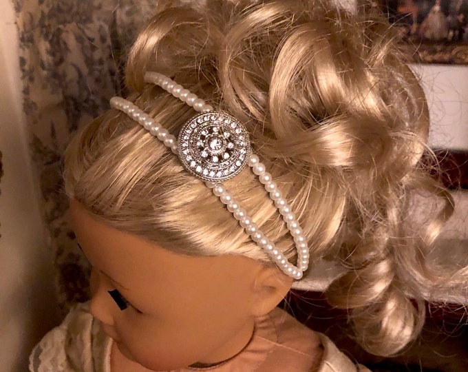 Pearl Double Strand Diamond Embellished Headband for American Girl 18 inch Dolls