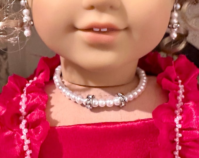 Fancy Pearl Necklace, Earring & Dangle Set for 18 Inch  Dolls - Posts Included! Doll Jewelry