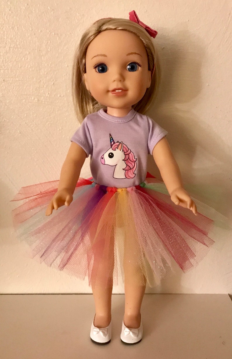 14 Inch Doll Clothes Lot Rainbow Tutu Dress /& Shoes Set For Wellie Wishers Doll