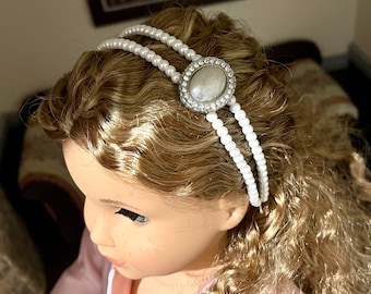 Pearl Double Headband with a Pearl Embellishment for 18 inch Dolls | Doll Jewelry