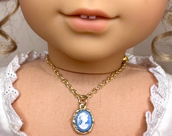 Blue Cameo Gold Necklace for 18inch Dolls | Doll Jewelry | Historical Doll Jewelry