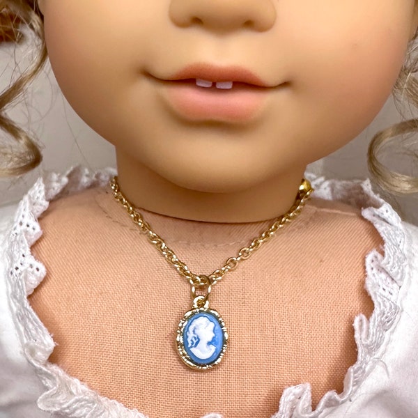 Blue Cameo Gold Necklace for 18inch Dolls | Doll Jewelry | Historical Doll Jewelry