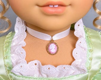 Pink Cameo Choker Necklace for 18 inch Dolls | Handmade Doll Jewelry