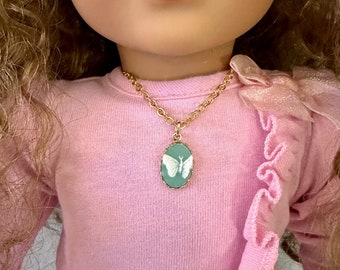 Green Butterfly Cameo Necklace for 18inch Dolls |  Doll Jewelry