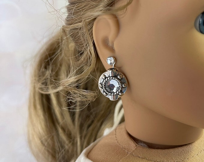 Silver & Diamond Round Earring Dangles for 18 inch  Dolls (Dangles Only)