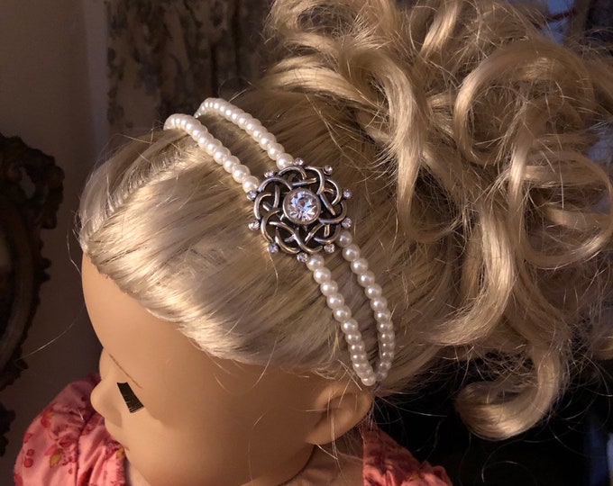 Pearl & Silver Pendant Headband for American Girl 18 inch Dolls