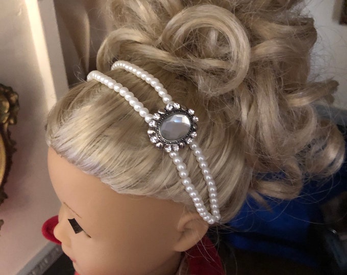 Pearl Double Strand Oval Diamond Embellished Headband for  18 inch Dolls | Doll Jewelry