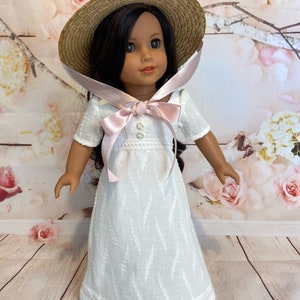 Sanditon inspired Regency gown and straw hat for A | G 18 Inch  Dolls (Made to order 2 week turn around time)