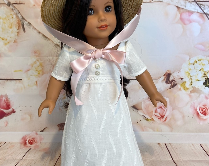 Sanditon inspired Regency gown and straw hat for 18 Inch American Girl Dolls