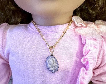 Purple Rose Cameo Gold Necklace for 18inch Dolls |  Doll Jewelry