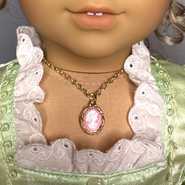 Pink Cameo Gold Necklace for 18inch Dolls | Doll Jewelry | Historical Doll Jewelry