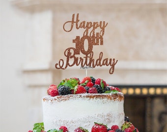 Happy 10th Birthday Pretty Cake Topper Glitter Card