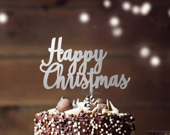 Happy Christmas Pretty Cake Topper Premium 3mm Acrylic