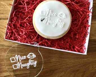 Stempel do ciasteczek Nice or Naughty Christmas, stempel akrylowy do fondantu