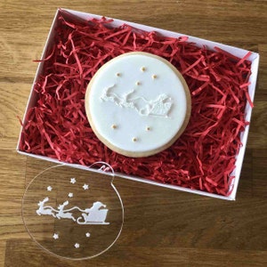 Santa&#39;s Sleigh Cookie Embosser, Christmas Embosser, Christmas Fondant Stamp, Merry Christmas Cookie Stamp, Icing Embosser, Fondant Stamp