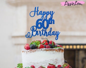 Happy 60th Birthday Pretty Cake Topper Glitter Card