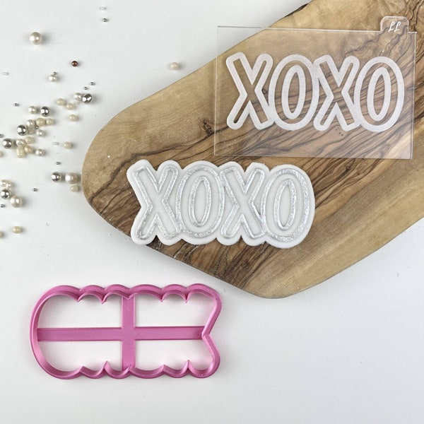 XOXO Cookie Cutter and Embosser, Valentines Cookie Cutter, Fondant Embosser, Love Cookie Cutter, Heart Cookie Stamp