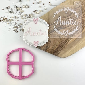 Auntie with Heart and Vine Border Cookie Cutter and Embosser, Happy Mother's Day, Mum Cookie Cutter, Cookie Stamp, Postal Box Ideas