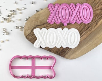 XOXO Cookie Cutter en Stamp, Valentines Cookie Cutter, Love Cookie Cutter, Icing Stamp, Hart Cookie Stamp