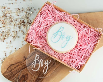 Boy in Florence Font Cookie Embosser, Baby Shower Cookie Stamp, Baby Cookie Cutter, Fondant Stamp, Gender Reveal Cookie Embosser