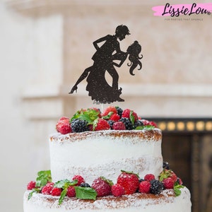 Hombre y Mujer Bailando Silueta Pastel de Bodas Topper Glitter Card 