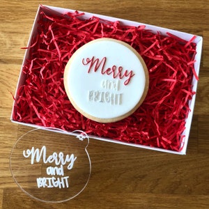 Merry and Bright Cookie Embosser, Christmas Embosser, Christmas Fondant Stamp, Icing Stamp, Merry Christmas Cookie Stamp, Fondant Embosser