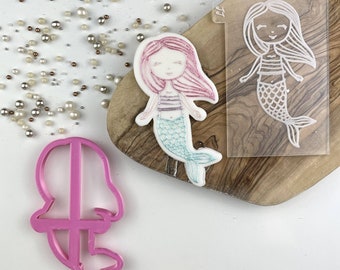 Cute Mermaid Cookie Cutter and Embosser, Under The Sea Cookie Cutter, Fondant Embosser, Children Cookie Cutter, Under The Sea Stamp