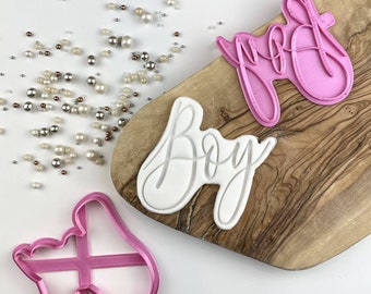Boy in Florence Font Cookie Cutter and Stamp, Baby Shower Cookie Cutter, Gender Reveal Cookie Stamp, Icing Stamp, Cookie Embosser