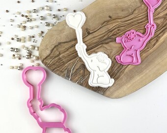Cute Elephant with Heart Cookie Cutter and Stamp, Baby Shower Cookie Cutter, Fondant Embosser, Gender Reveal Cookie Stamp, Icing Stamp