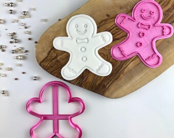 Cortador y sello de galletas de jengibre Man, cortador de galletas de Navidad, grabador de galletas de Feliz Navidad, sello de galletas de Navidad, sello de glaseado