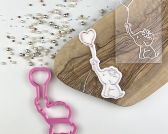 Cute Elephant with Heart Cookie Cutter and Embosser, Baby Shower Cookie Embosser, Cookie Cutter, Gender Reveal Cookie Stamp, Icing Stamp