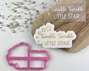 Twinkle Star Cookie Cutter and Embosser, Baby Shower Cookie Stamp