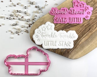 Twinkle Twinkle Little Star Cookie Cutter and Stamp, Baby Shower Cookie Cutter, Fondant Embosser, Gender Reveal Cookie Stamp, Icing Stamp