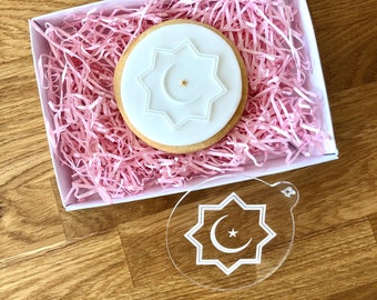 Sello geométrico de luna y estrella para galletas, sello para fondant de Ramadán