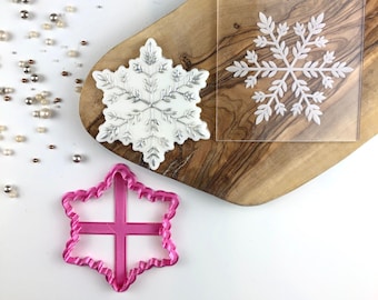 Snowflake Cookie Cutter and Embosser, Christmas Cookie Cutter, Merry Christmas Cookie Embosser, Xmas Cookie Stamp, Icing Stamp