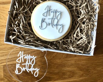 Happy Birthday Cookie Embosser, Acrylic Fondant Stamp