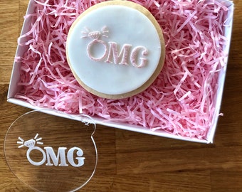 OMG Engaged Cookie Embosser, Engagement Cookie Stamp, Fondant Stamp, Icing Embosser, Fondant Cookie Stamp, Engagement Embosser