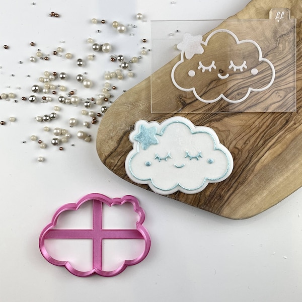 Cute Cloud Cookie Cutter and Embosser, Baby Shower Cookie Embosser, Cookie Cutter, Gender Reveal Cookie Stamp, Icing Stamp