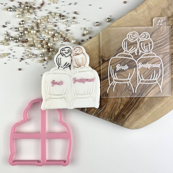 Soho Cookies Bride and Bridesmaid Style 1 Cookie Cutter and Embosser, Bridal Party Cookie Embosser, Bridal Shower Stamp, Hen Party Cutter