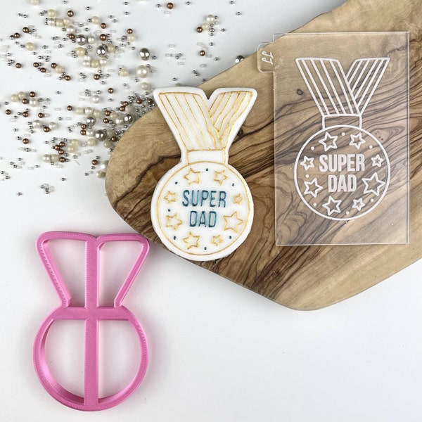 Super Dad Medal Cookie Cutter and Embosser, Postal Box Ideas, Father's Day Cookie Cutter, Happy Father's Day Embosser, Father's Day Stamp