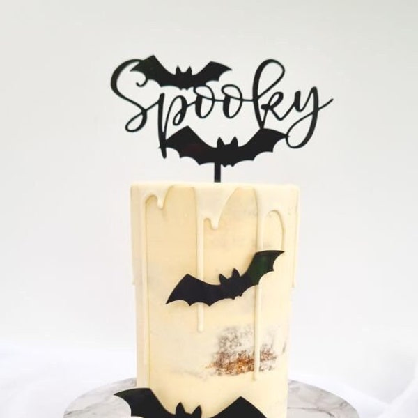 Spooky with Bats Halloween Cake Topper Premium 3mm Acrylic, Bat Cake Topper, Halloween Cake Topper