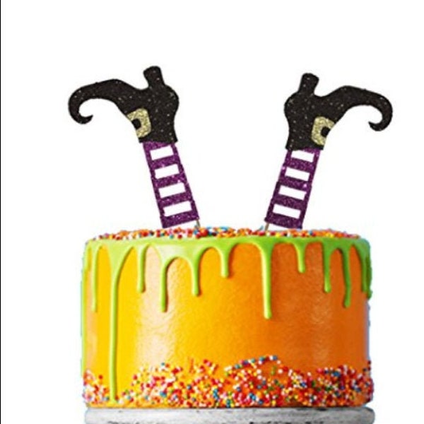 Witches Legs Halloween Cake Topper Glitter Card