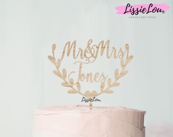 Noms personnalisés Semi-couronne Joli gâteau de mariage Topper Premium 3mm Bois de bouleau
